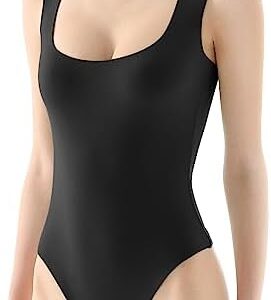 PUMIEY Women's Square Neck Cap Sleeve Bodysuit Sexy Slimming Tank Top Smoke Cloud Collection