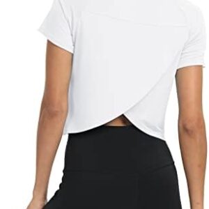 Mippo Workout Tops for Women Cropped Split Back Athletic Gym Exercise Shirts Loose Fit