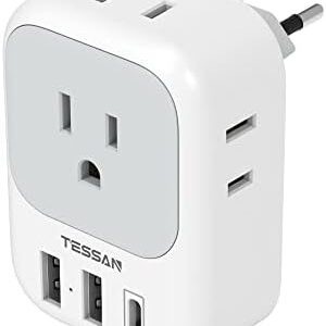 European Travel Plug Adapter USB C, TESSAN International Plug Adapter with 4 AC Outlets and 3 USB Ports, Type C Power Adaptor Charger for US to Most of Europe Iceland Spain Italy France Germany