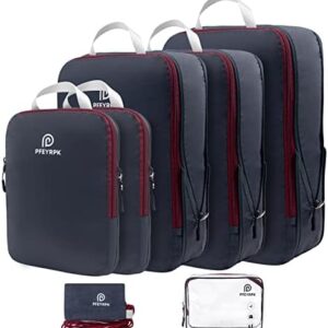 PFEYRPK Ultralight Compression Packing Cubes for Travel,Expandable Packing Organizers for carry on Suitcase With Clear Toiletries Bag and Backpack Bag 7 Set