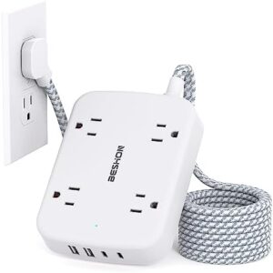 Surge Protector Power Strip with 2 USB C - 5 Ft Flat Extension Cord Flat Plug Power Strip, 4 Widely Outlets and 4 USB Charging Ports, Outlet Extender, 900 Joules, for Home Office Dorm Room Essentials