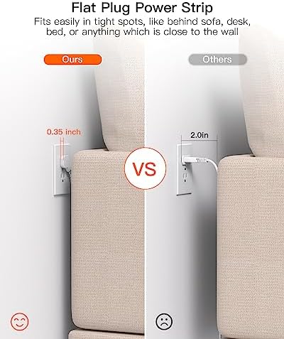 Surge Protector Power Strip with 2 USB C - 5 Ft Flat Extension Cord Flat Plug Power Strip, 4 Widely Outlets and 4 USB Charging Ports, Outlet Extender, 900 Joules, for Home Office Dorm Room Essentials - Image 3