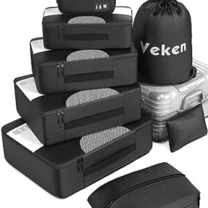 Veken 8 Set Packing Cubes for Suitcases, Travel Essentials Bag Organizers for Carry on, Luggage Organizer Bags Set for Travel Accessories in 4 Sizes (Extra Large, Large, Medium, Small), Black