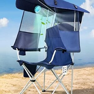 Docusvect Canopy Beach Chair with Fan, Beach Chair with Canopy Shade, Cup Holder, Side Pocket for Outdoors Sports, Beach, Camping, Tailgates, Fishing - Support 330 LBS