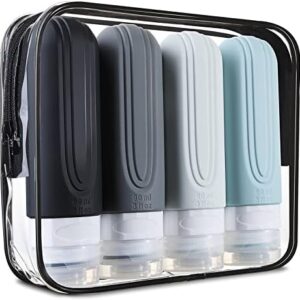 Mrsdry Travel Bottles for Toiletries, Tsa Approved 3oz Travel Size Containers BPA Free Leak Proof Refillable Liquid Silicone Squeezable Travel Accessories for Shampoo Conditioner Lotion (4 Pack)